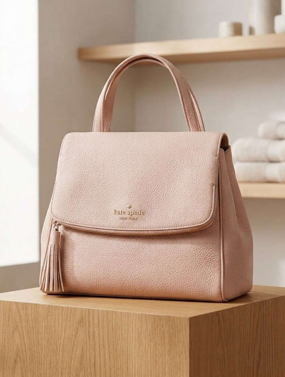 kate spade Blush Pink Leather Crossbody Tote with Tassel